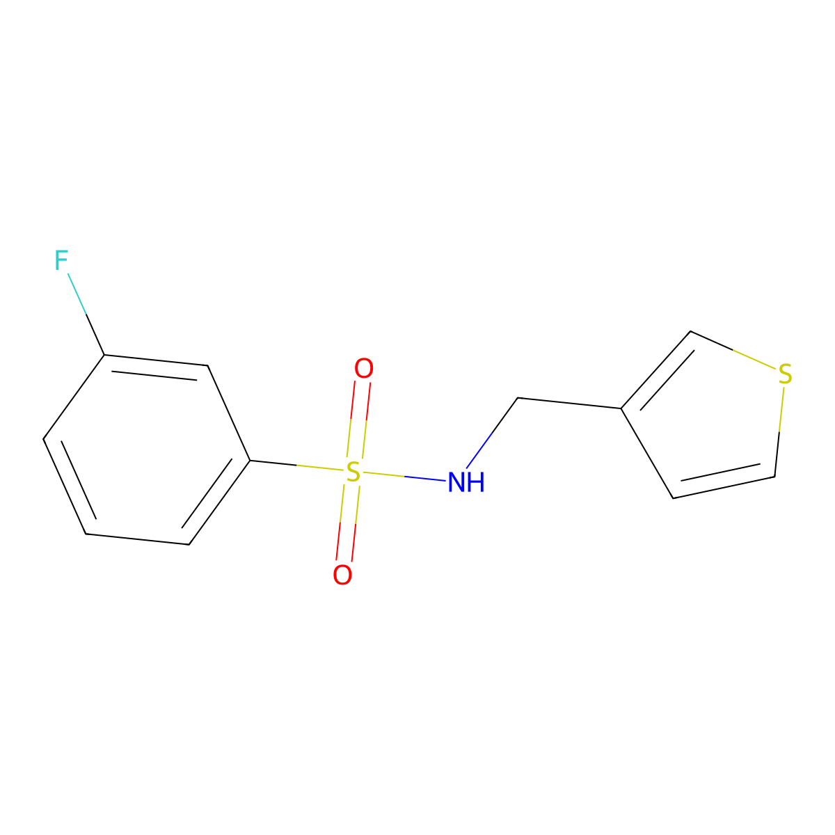 3-fluoro-N-(thiophen-3-ylmethyl)benzenesulfonamide molecular structure, CAS 1060229-94-8