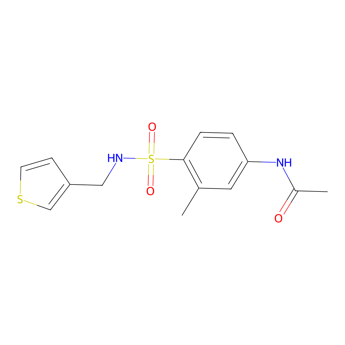 N-(3-methyl-4-(N-(thiophen-3-ylmethyl)sulfamoyl)phenyl)acetamide molecular structure, CAS 1060230-30-9
