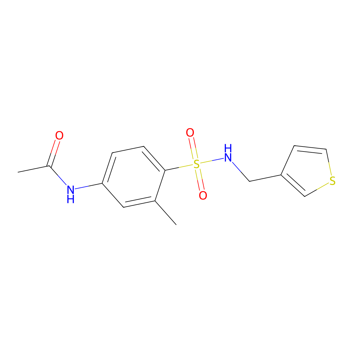 N-(3-methyl-4-(N-(thiophen-3-ylmethyl)sulfamoyl)phenyl)acetamide molecular structure, CAS 1060230-30-9