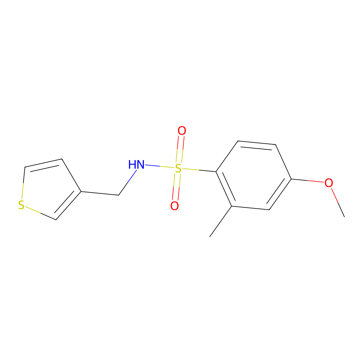 4-methoxy-2-methyl-N-[(thiophen-3-yl)methyl]benzene-1-sulfonamide molecular structure, CAS 1060230-36-5
