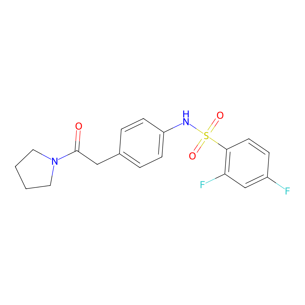 2,4-difluoro-N-{4-[2-oxo-2-(pyrrolidin-1-yl)ethyl]phenyl}benzene-1-sulfonamide molecular structure, CAS 1060241-06-6
