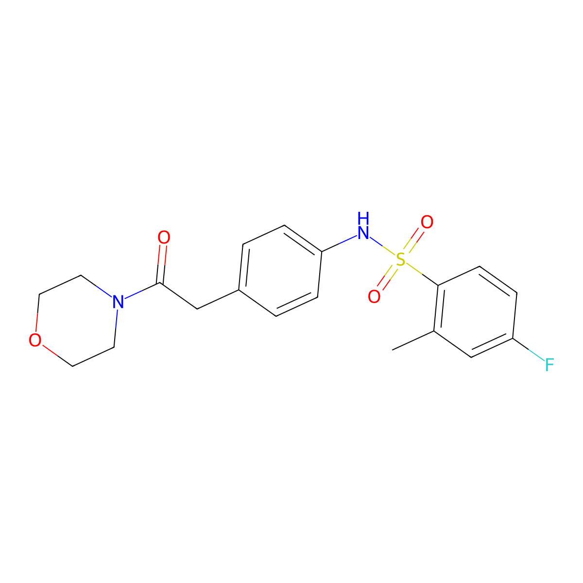 4-fluoro-2-methyl-N-{4-[2-(morpholin-4-yl)-2-oxoethyl]phenyl}benzene-1-sulfonamide molecular structure, CAS 1060242-57-0