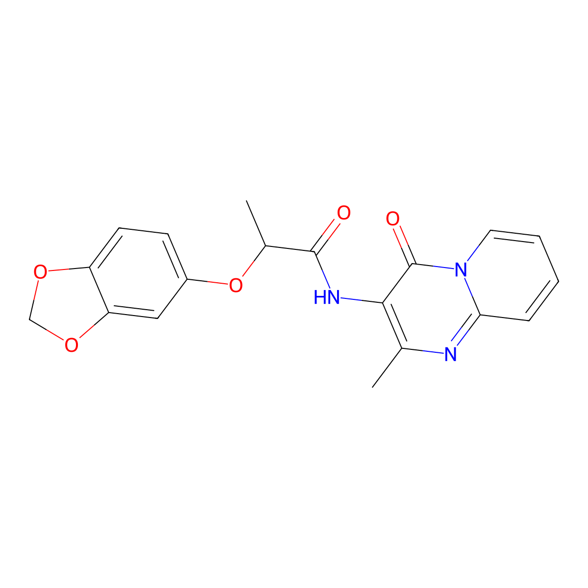 2-(benzo[d][1,3]dioxol-5-yloxy)-N-(2-methyl-4-oxo-4H-pyrido[1,2-a]pyrimidin-3-yl)propanamide molecular structure, CAS 1060244-64-5