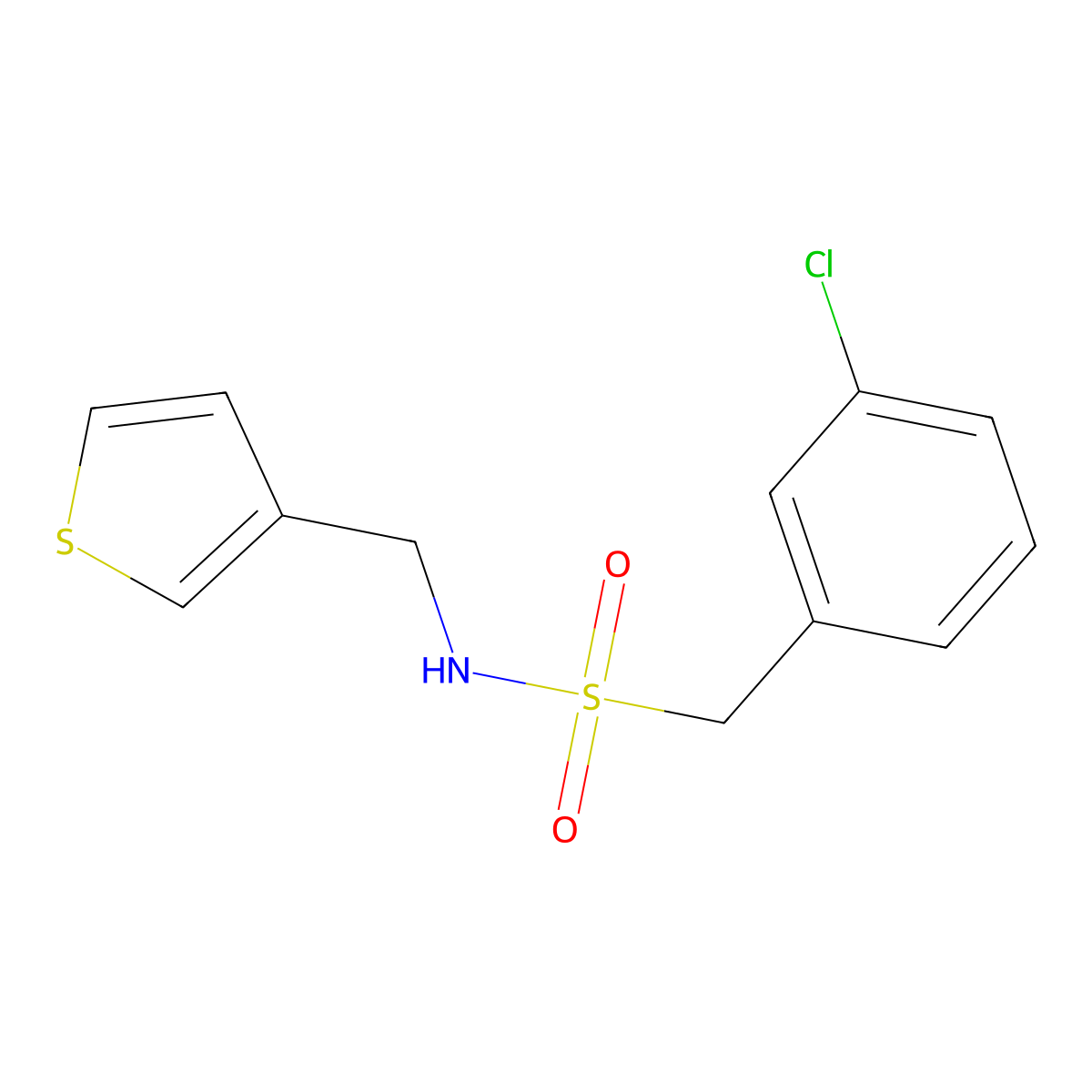 1-(3-chlorophenyl)-N-(thiophen-3-ylmethyl)methanesulfonamide molecular structure, CAS 1060246-15-2