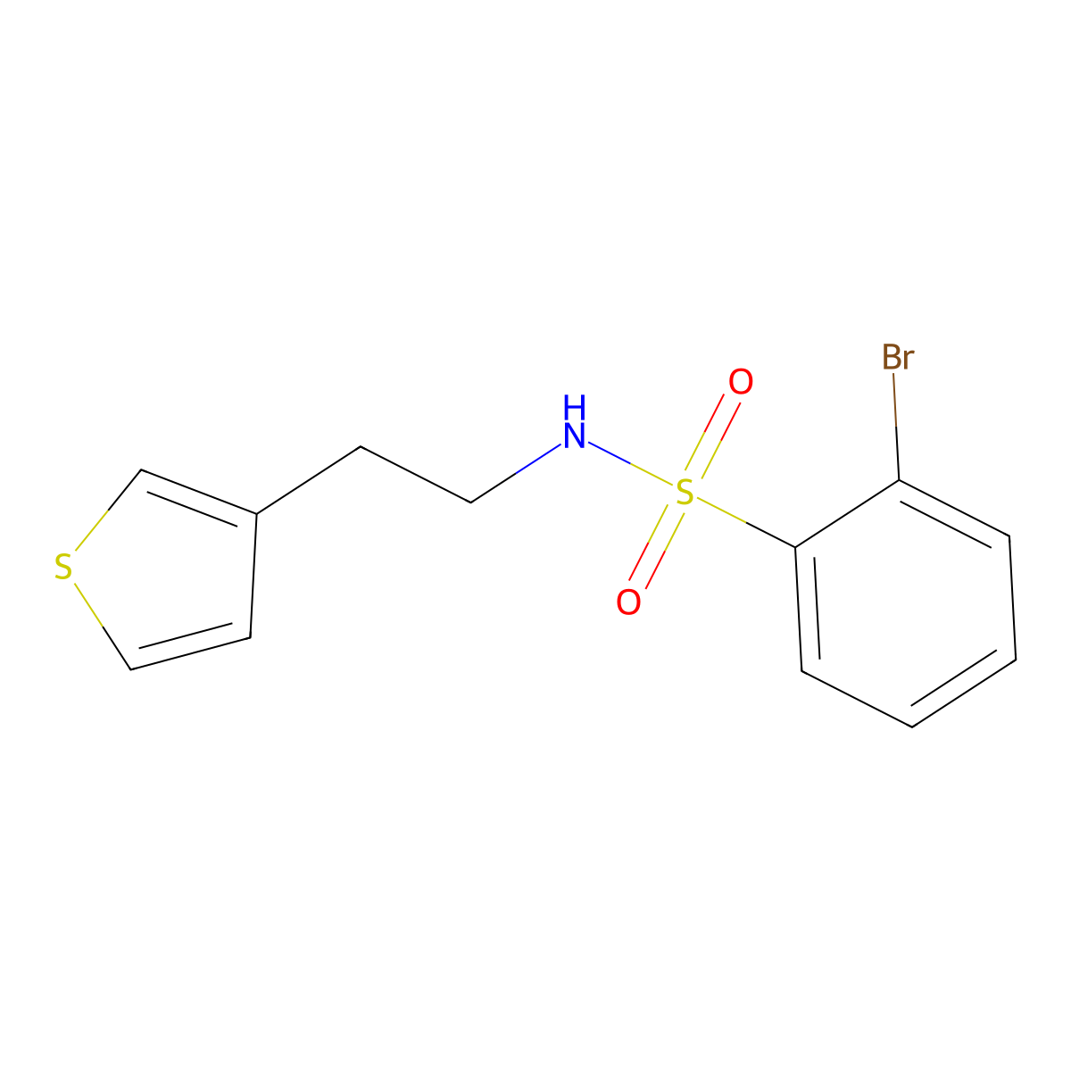 2-bromo-N-(2-(thiophen-3-yl)ethyl)benzenesulfonamide molecular structure, CAS 1060246-37-8