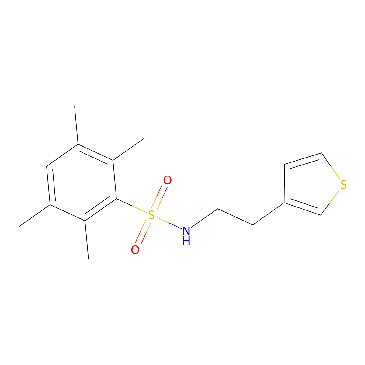 2,3,5,6-tetramethyl-N-(2-(thiophen-3-yl)ethyl)benzenesulfonamide molecular structure, CAS 1060246-42-5