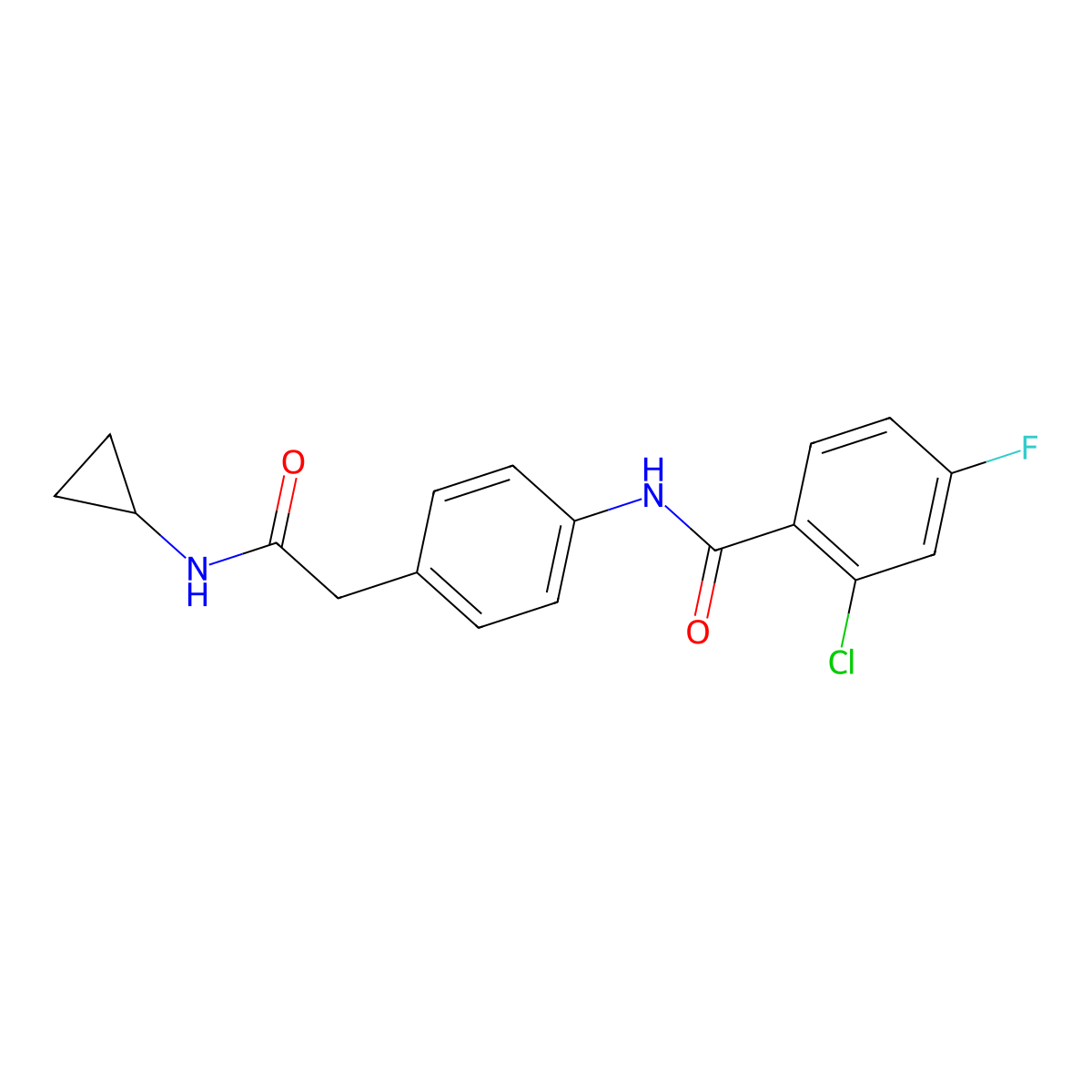 2-chloro-N-{4-[(cyclopropylcarbamoyl)methyl]phenyl}-4-fluorobenzamide molecular structure, CAS 1060246-79-8
