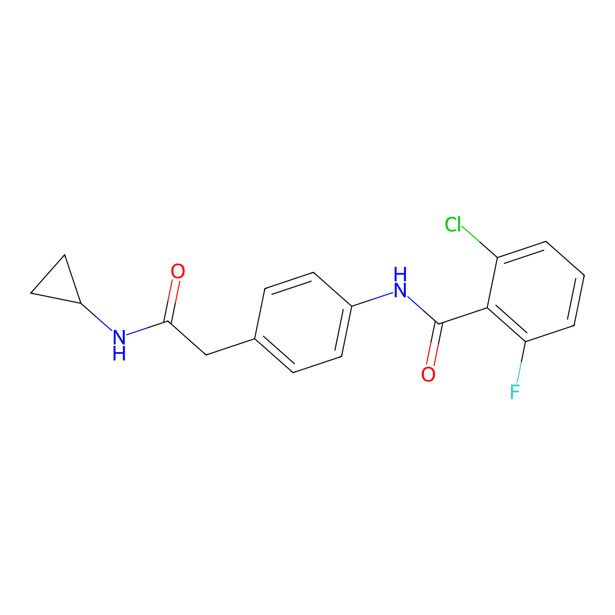 2-chloro-N-{4-[(cyclopropylcarbamoyl)methyl]phenyl}-6-fluorobenzamide molecular structure, CAS 1060247-02-0