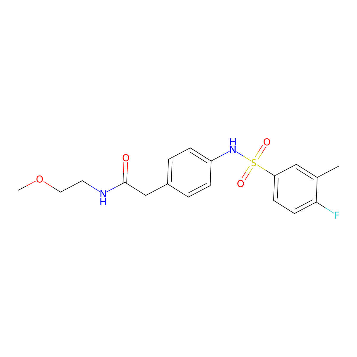 2-[4-(4-fluoro-3-methylbenzenesulfonamido)phenyl]-N-(2-methoxyethyl)acetamide molecular structure, CAS 1060248-39-6