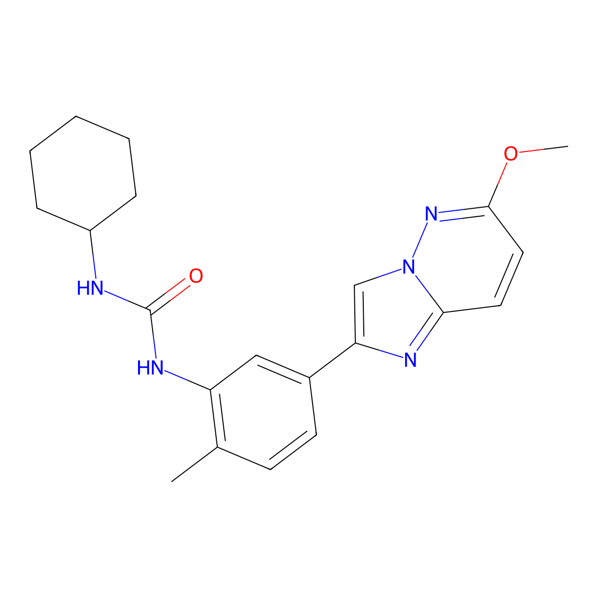 1-Cyclohexyl-3-(5-(6-methoxyimidazo[1,2-b]pyridazin-2-yl)-2-methylphenyl)urea molecular structure, CAS 1060249-34-4