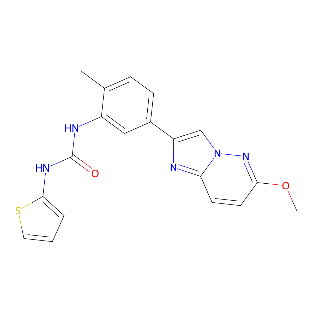 1-(5-{6-Methoxyimidazo[1,2-b]pyridazin-2-yl}-2-methylphenyl)-3-(thiophen-2-yl)urea molecular structure, CAS 1060249-40-2