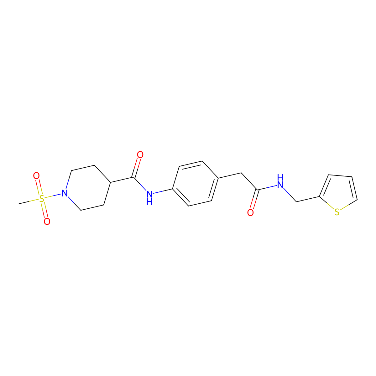 1-methanesulfonyl-N-[4-({[(thiophen-2-yl)methyl]carbamoyl}methyl)phenyl]piperidine-4-carboxamide molecular structure, CAS 1060250-85-2