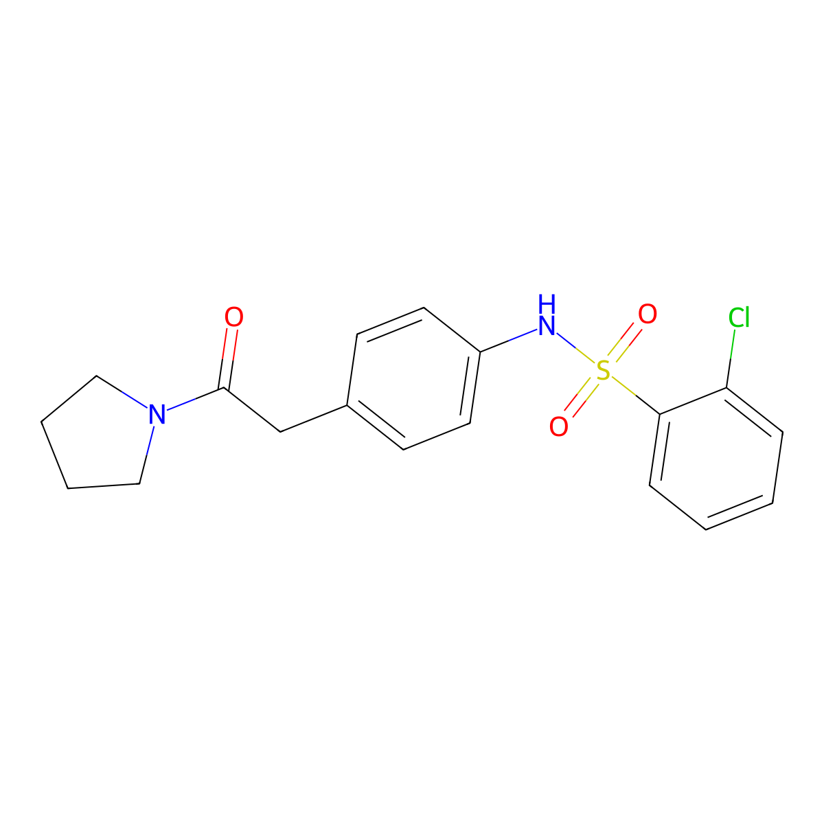 2-chloro-N-{4-[2-oxo-2-(pyrrolidin-1-yl)ethyl]phenyl}benzene-1-sulfonamide molecular structure, CAS 1060253-54-4