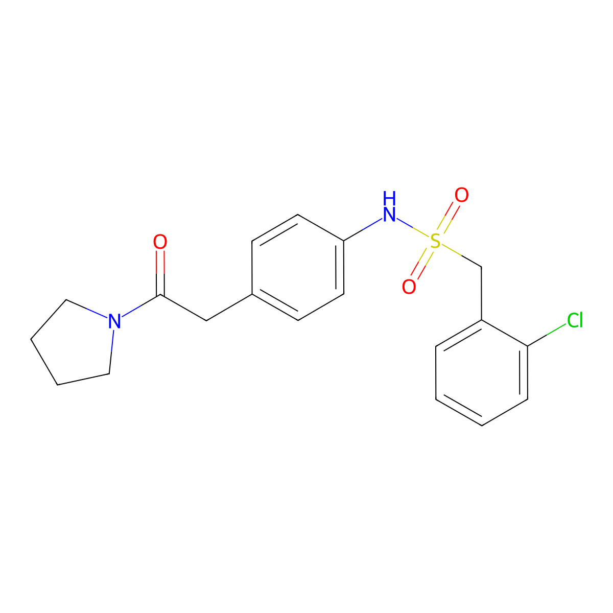 1-(2-chlorophenyl)-N-{4-[2-oxo-2-(pyrrolidin-1-yl)ethyl]phenyl}methanesulfonamide molecular structure, CAS 1060254-68-3