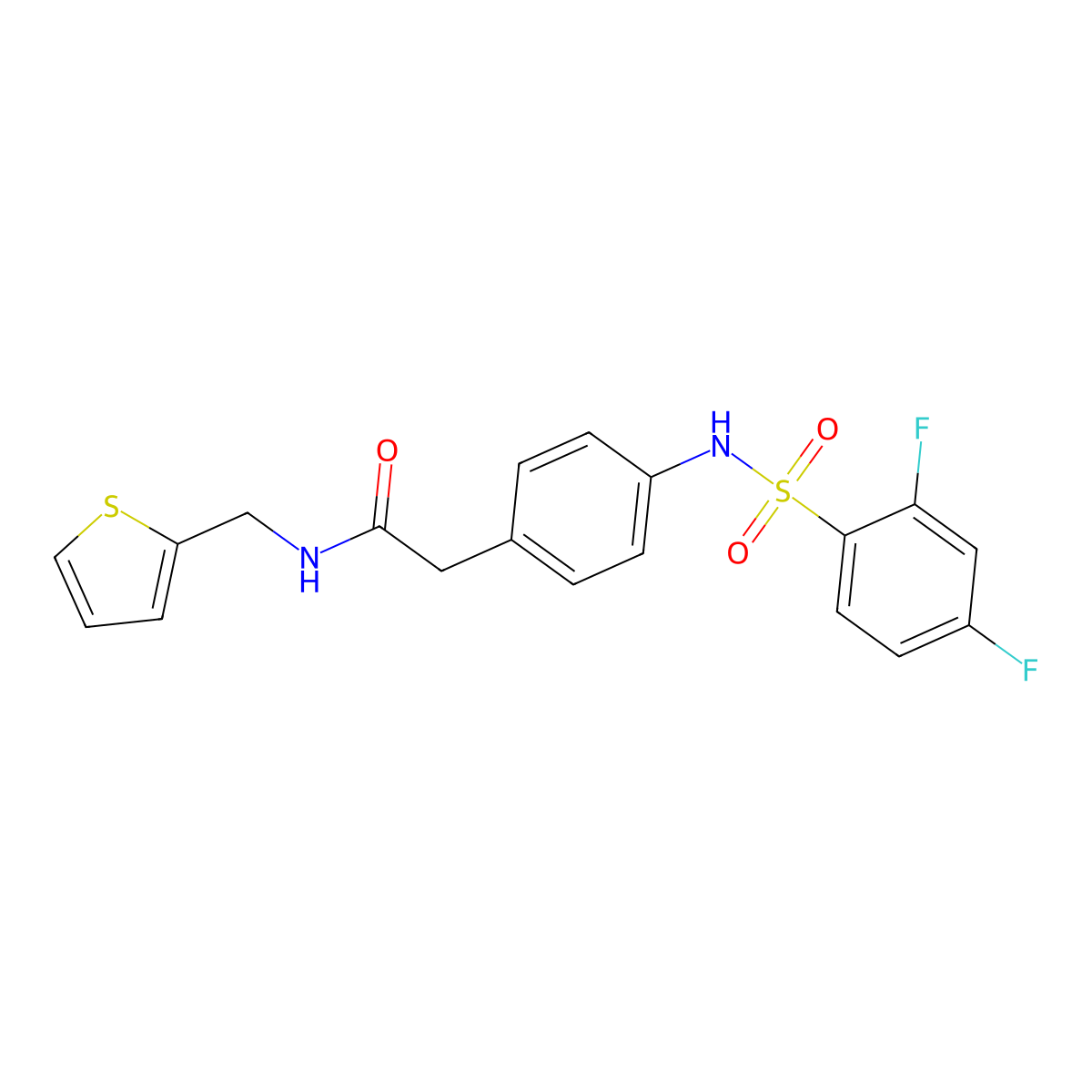 2-[4-(2,4-difluorobenzenesulfonamido)phenyl]-N-[(thiophen-2-yl)methyl]acetamide molecular structure, CAS 1060261-06-4
