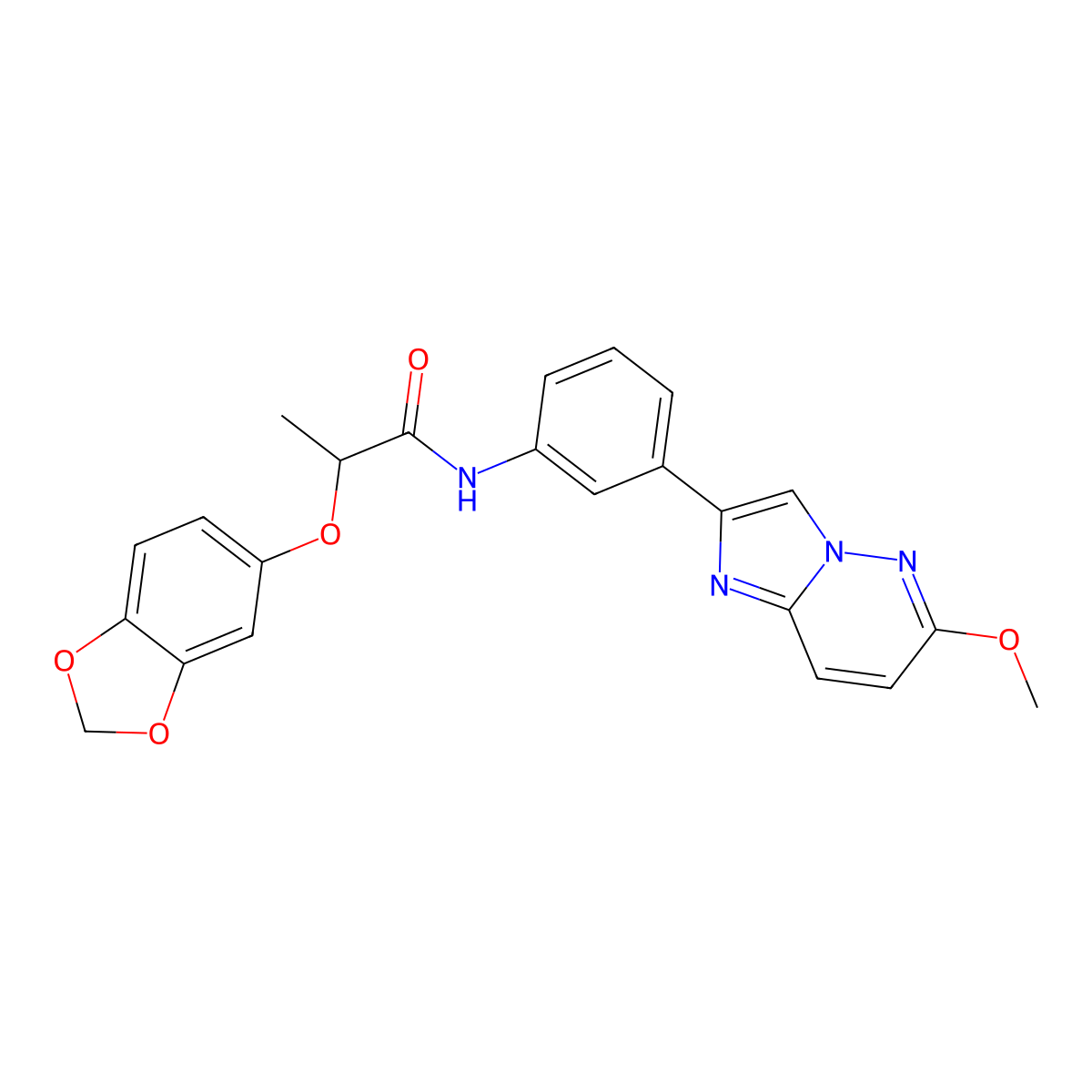 2-(benzo[d][1,3]dioxol-5-yloxy)-N-(3-(6-methoxyimidazo[1,2-b]pyridazin-2-yl)phenyl)propanamide molecular structure, CAS 1060261-29-1