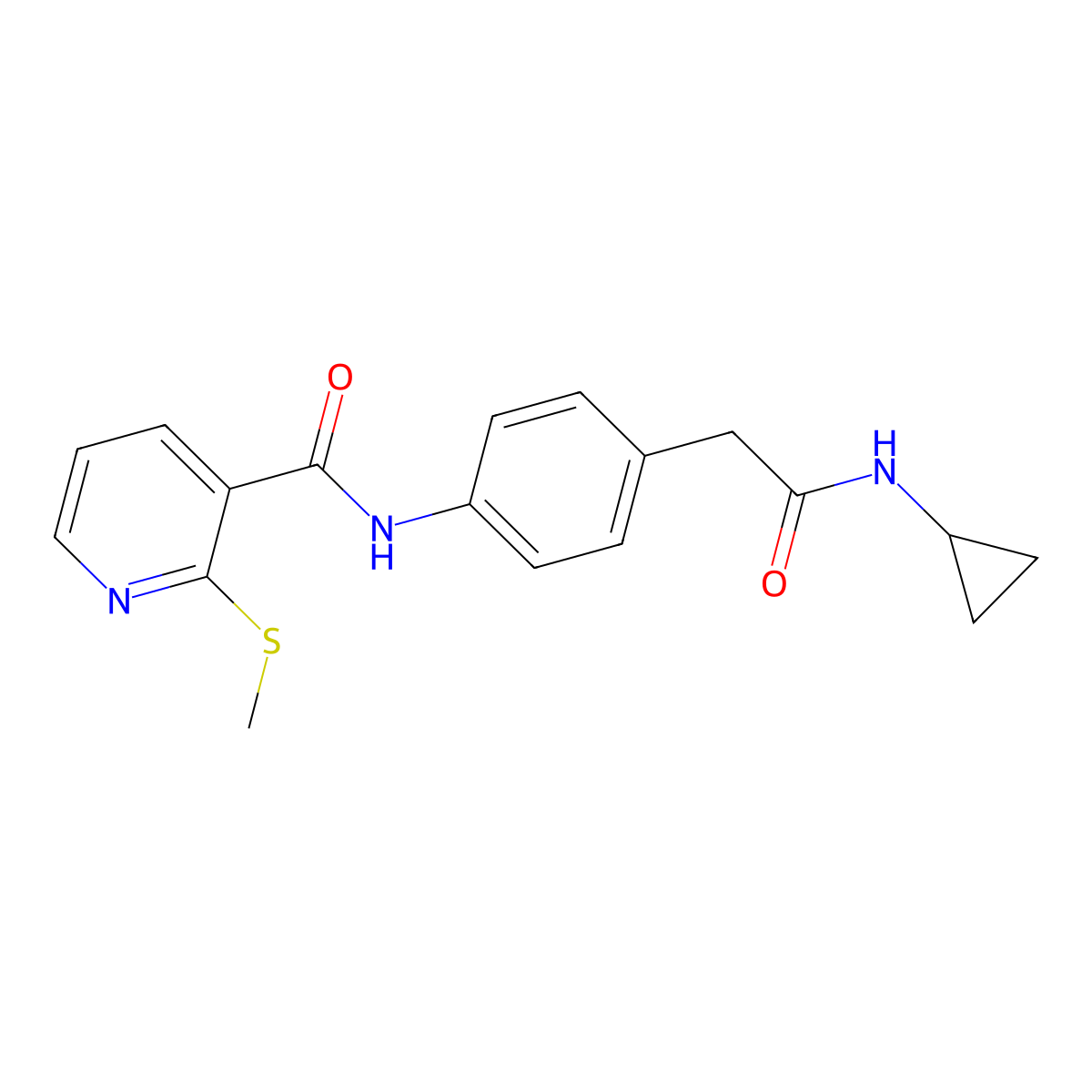 N-{4-[(cyclopropylcarbamoyl)methyl]phenyl}-2-(methylsulfanyl)pyridine-3-carboxamide molecular structure, CAS 1060263-21-9