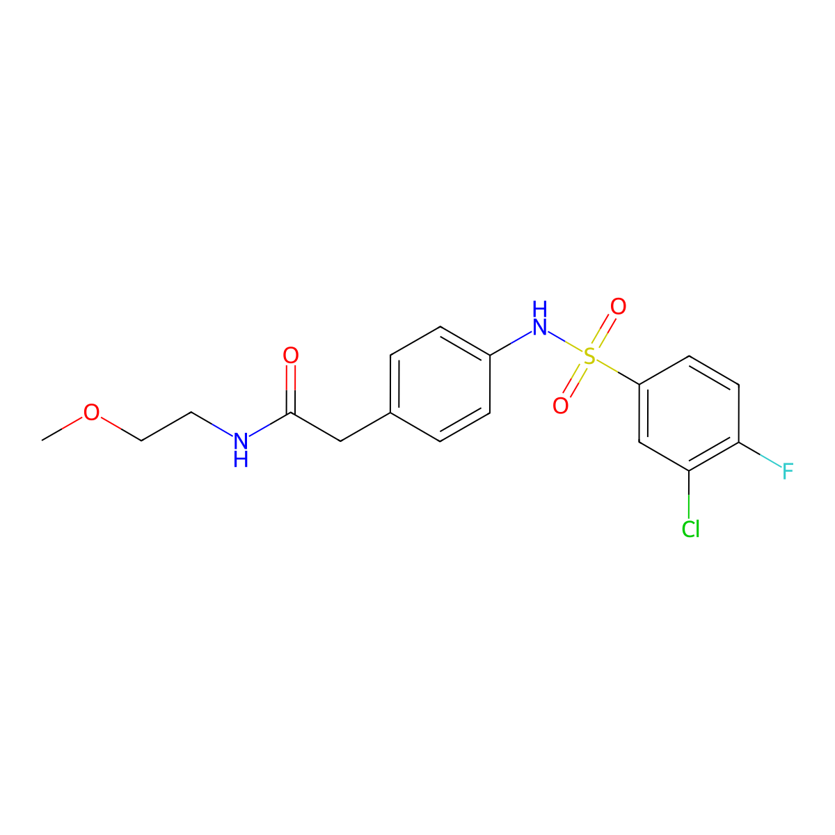 2-[4-(3-chloro-4-fluorobenzenesulfonamido)phenyl]-N-(2-methoxyethyl)acetamide molecular structure, CAS 1060263-50-4