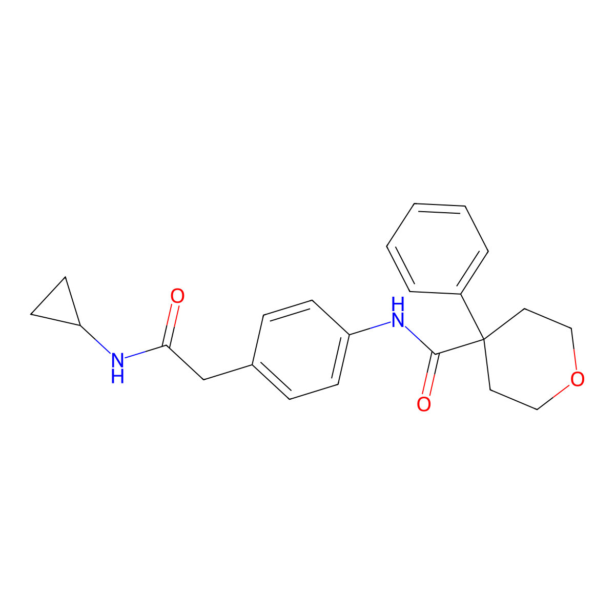 N-{4-[(cyclopropylcarbamoyl)methyl]phenyl}-4-phenyloxane-4-carboxamide molecular structure, CAS 1060263-75-3