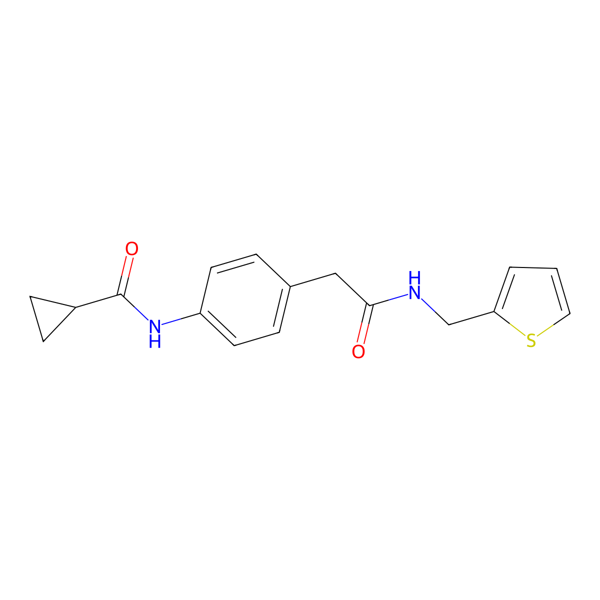 N-[4-({[(thiophen-2-yl)methyl]carbamoyl}methyl)phenyl]cyclopropanecarboxamide molecular structure, CAS 1060268-10-1