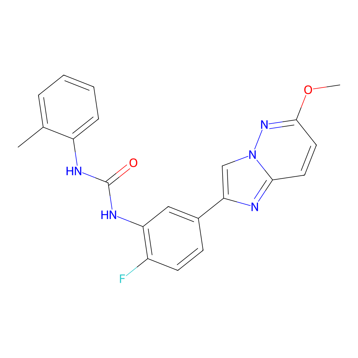 3-(2-Fluoro-5-{6-methoxyimidazo[1,2-b]pyridazin-2-yl}phenyl)-1-(2-methylphenyl)urea molecular structure, CAS 1060272-20-9