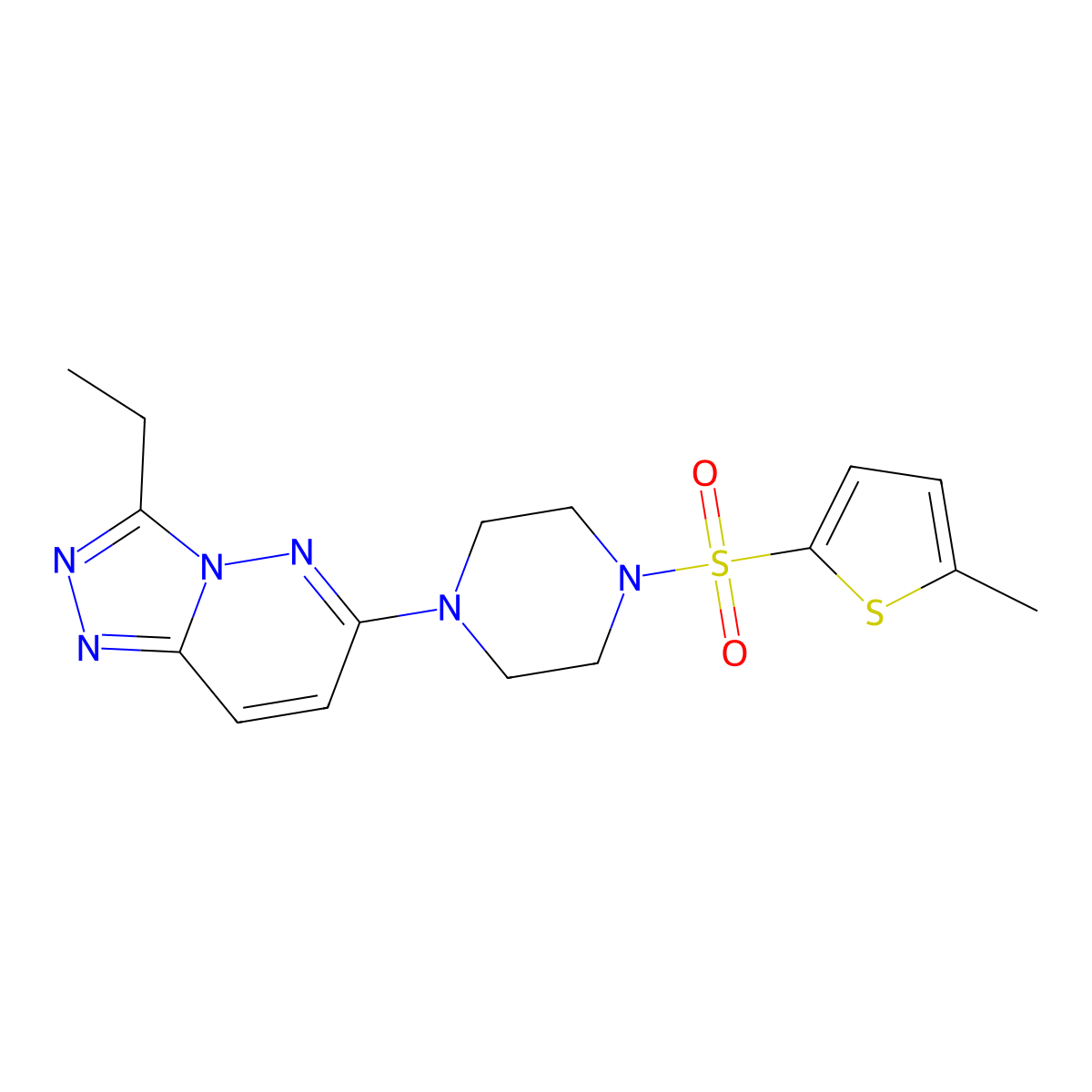 1-{3-Ethyl-[1,2,4]triazolo[4,3-b]pyridazin-6-yl}-4-[(5-methylthiophen-2-yl)sulfonyl]piperazine molecular structure, CAS 1060279-68-6
