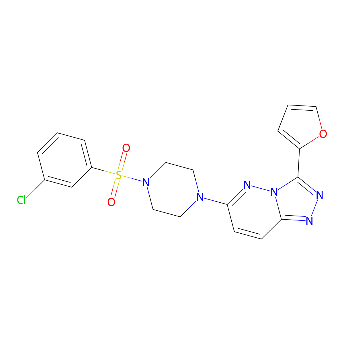 1-(3-Chlorobenzenesulfonyl)-4-[3-(furan-2-yl)-[1,2,4]triazolo[4,3-b]pyridazin-6-yl]piperazine molecular structure, CAS 1060280-62-7