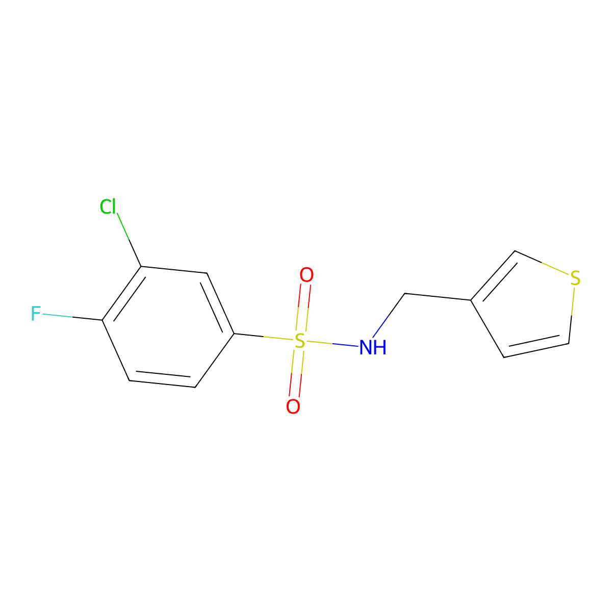 3-chloro-4-fluoro-N-(thiophen-3-ylmethyl)benzenesulfonamide molecular structure, CAS 1060282-23-6