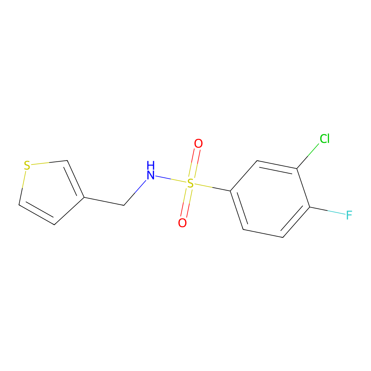 3-chloro-4-fluoro-N-(thiophen-3-ylmethyl)benzenesulfonamide molecular structure, CAS 1060282-23-6