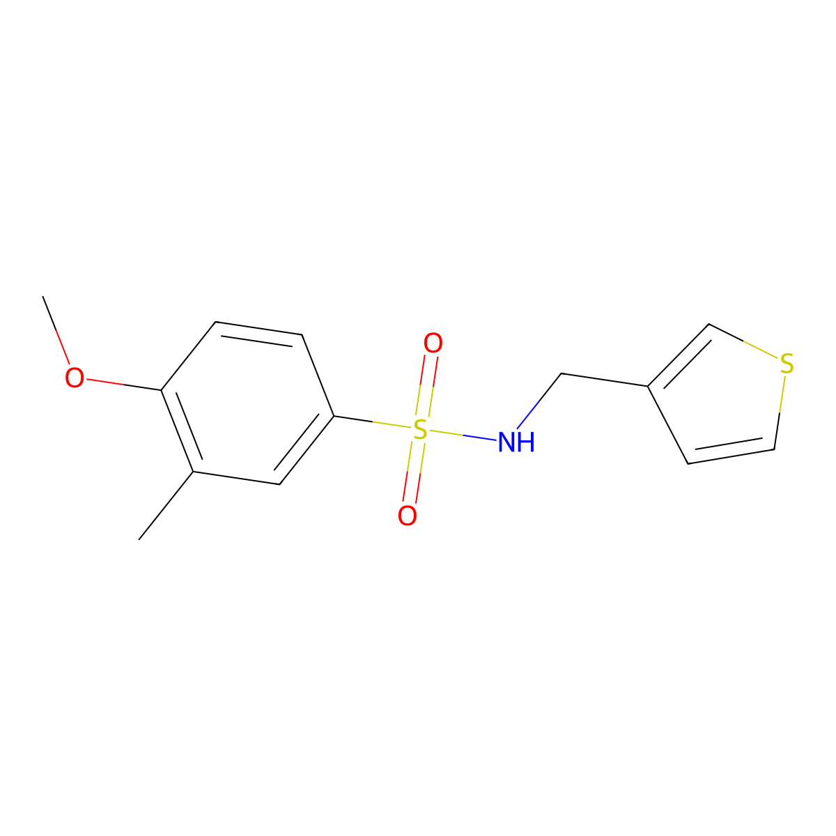 4-methoxy-3-methyl-N-(thiophen-3-ylmethyl)benzenesulfonamide molecular structure, CAS 1060282-33-8