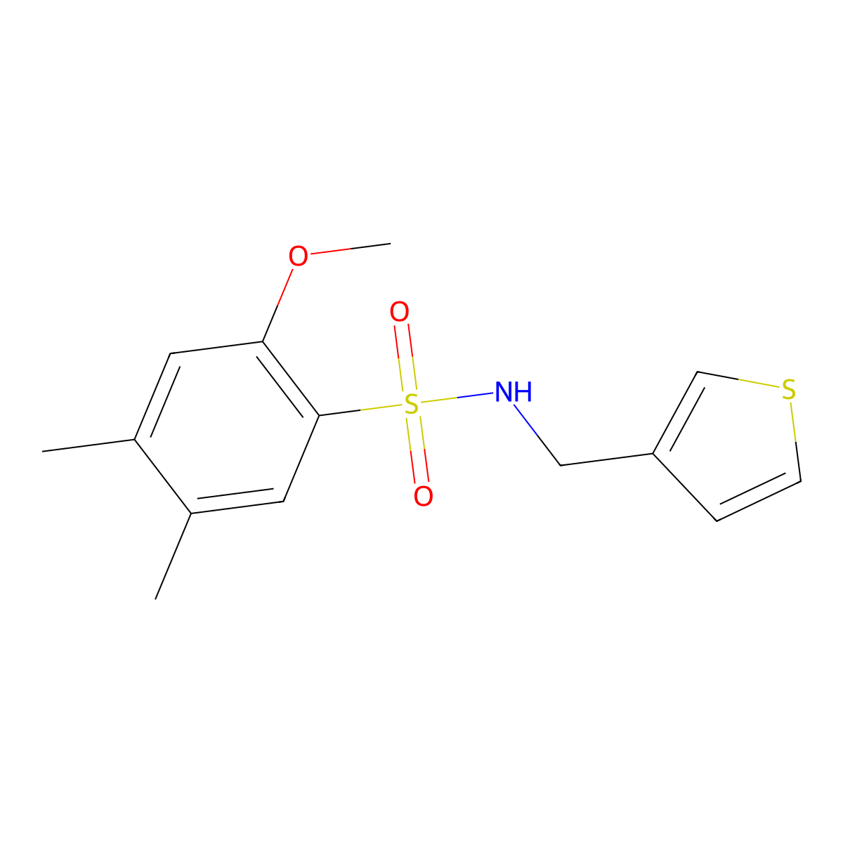 2-methoxy-4,5-dimethyl-N-(thiophen-3-ylmethyl)benzenesulfonamide molecular structure, CAS 1060282-53-2