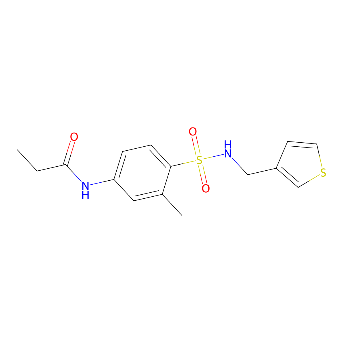 N-(3-methyl-4-(N-(thiophen-3-ylmethyl)sulfamoyl)phenyl)propionamide molecular structure, CAS 1060282-74-7