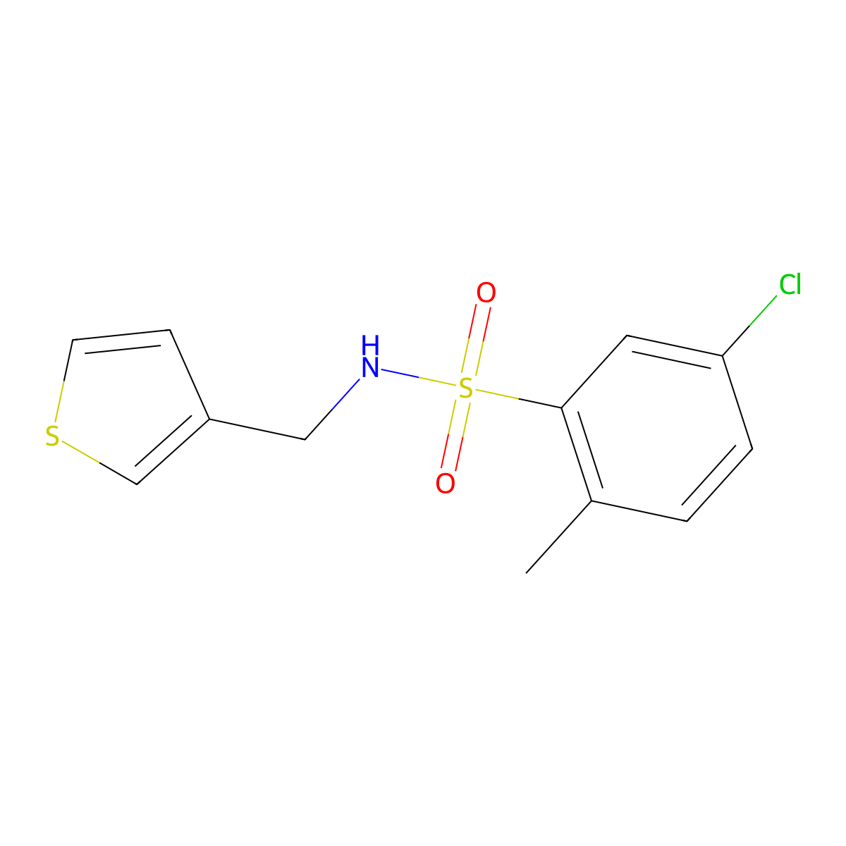 5-chloro-2-methyl-N-(thiophen-3-ylmethyl)benzenesulfonamide molecular structure, CAS 1060282-80-5