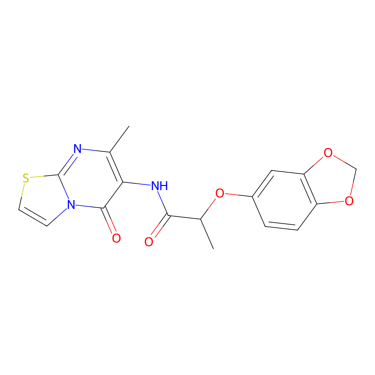 2-(benzo[d][1,3]dioxol-5-yloxy)-N-(7-methyl-5-oxo-5H-thiazolo[3,2-a]pyrimidin-6-yl)propanamide molecular structure, CAS 1060284-80-1