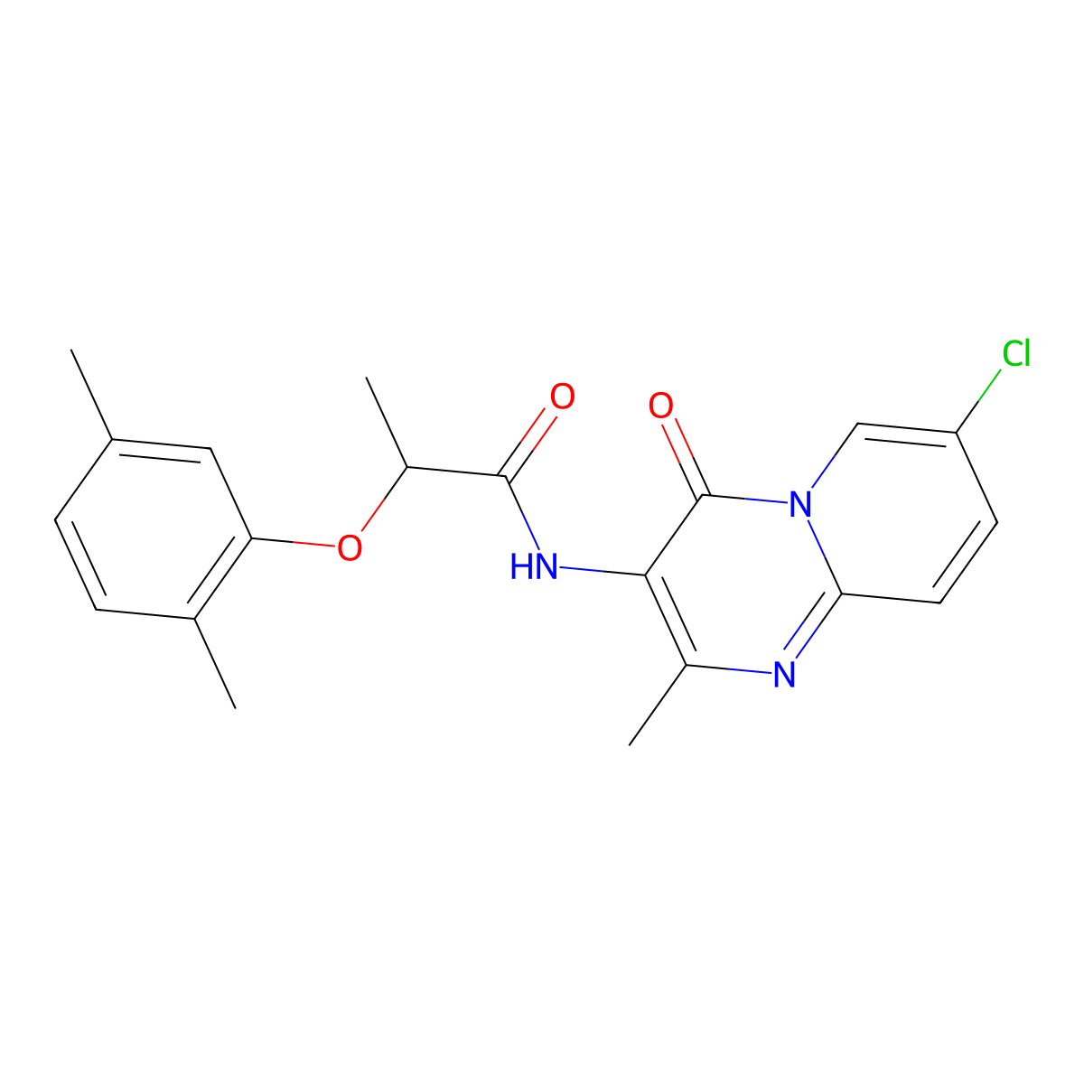 N-(7-chloro-2-methyl-4-oxo-4H-pyrido[1,2-a]pyrimidin-3-yl)-2-(2,5-dimethylphenoxy)propanamide molecular structure, CAS 1060289-97-5