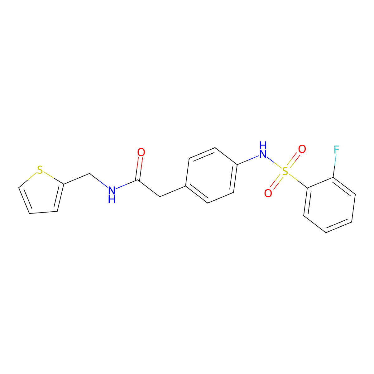 2-[4-(2-fluorobenzenesulfonamido)phenyl]-N-[(thiophen-2-yl)methyl]acetamide molecular structure, CAS 1060292-22-9