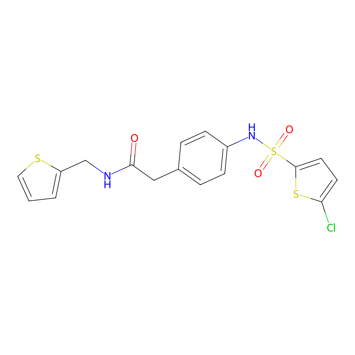 2-[4-(5-chlorothiophene-2-sulfonamido)phenyl]-N-[(thiophen-2-yl)methyl]acetamide molecular structure, CAS 1060292-62-7