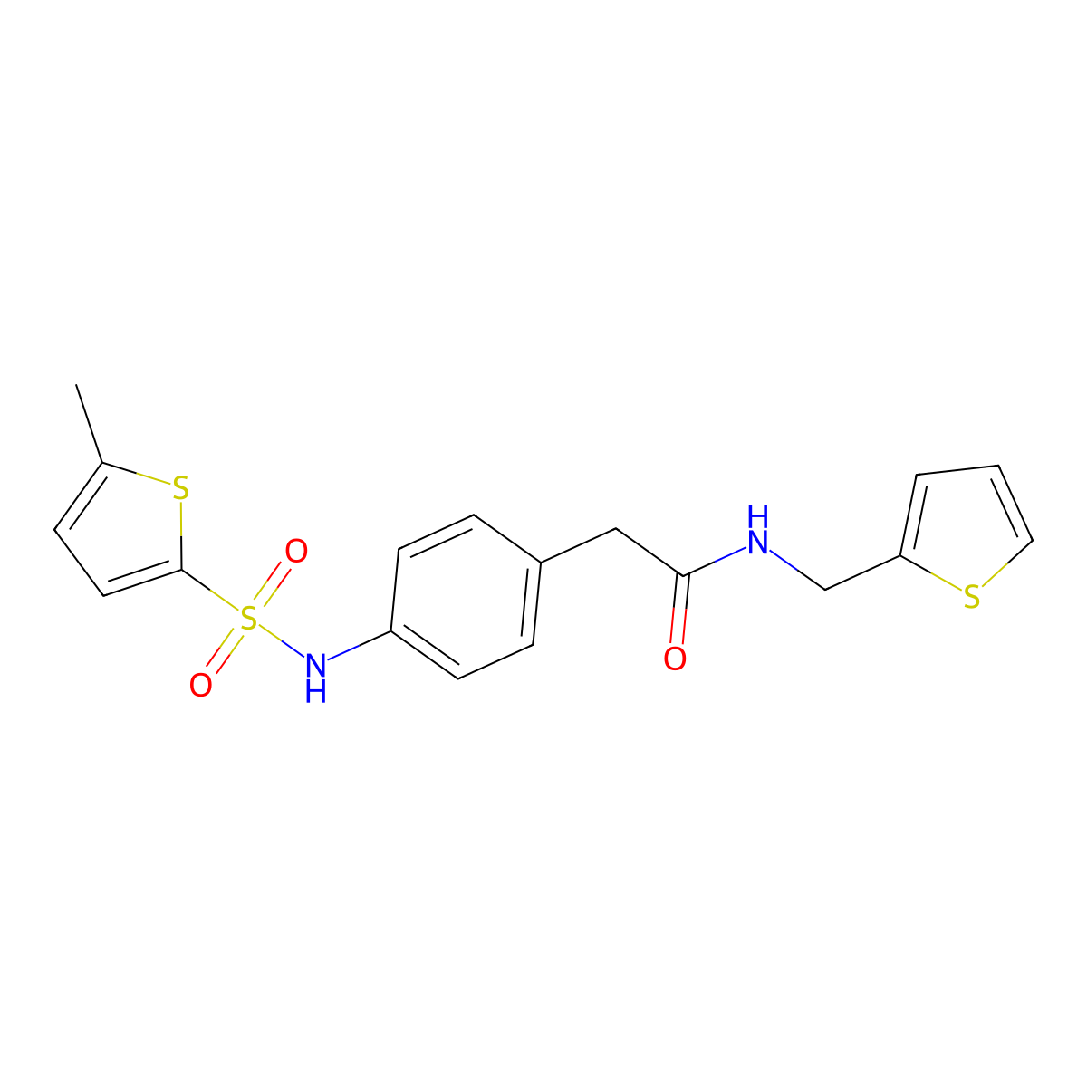 2-[4-(5-methylthiophene-2-sulfonamido)phenyl]-N-[(thiophen-2-yl)methyl]acetamide molecular structure, CAS 1060292-67-2