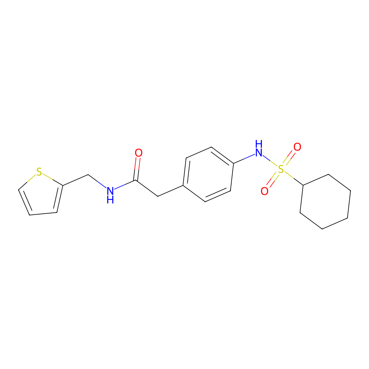 2-(4-cyclohexanesulfonamidophenyl)-N-[(thiophen-2-yl)methyl]acetamide molecular structure, CAS 1060292-72-9