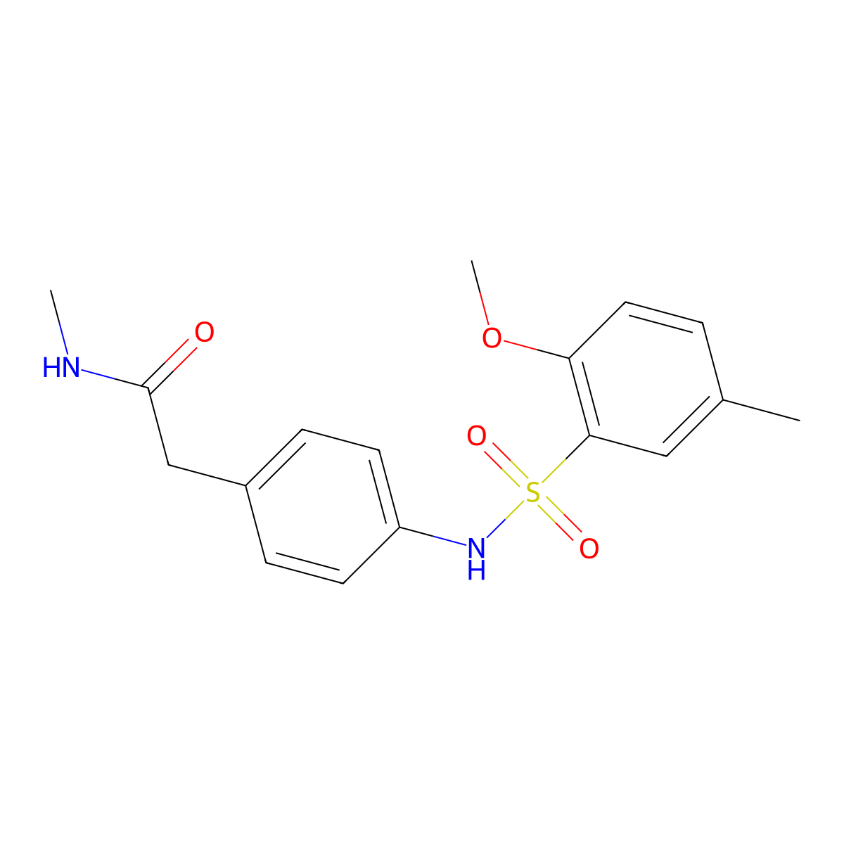 2-[4-(2-methoxy-5-methylbenzenesulfonamido)phenyl]-N-methylacetamide molecular structure, CAS 1060293-66-4