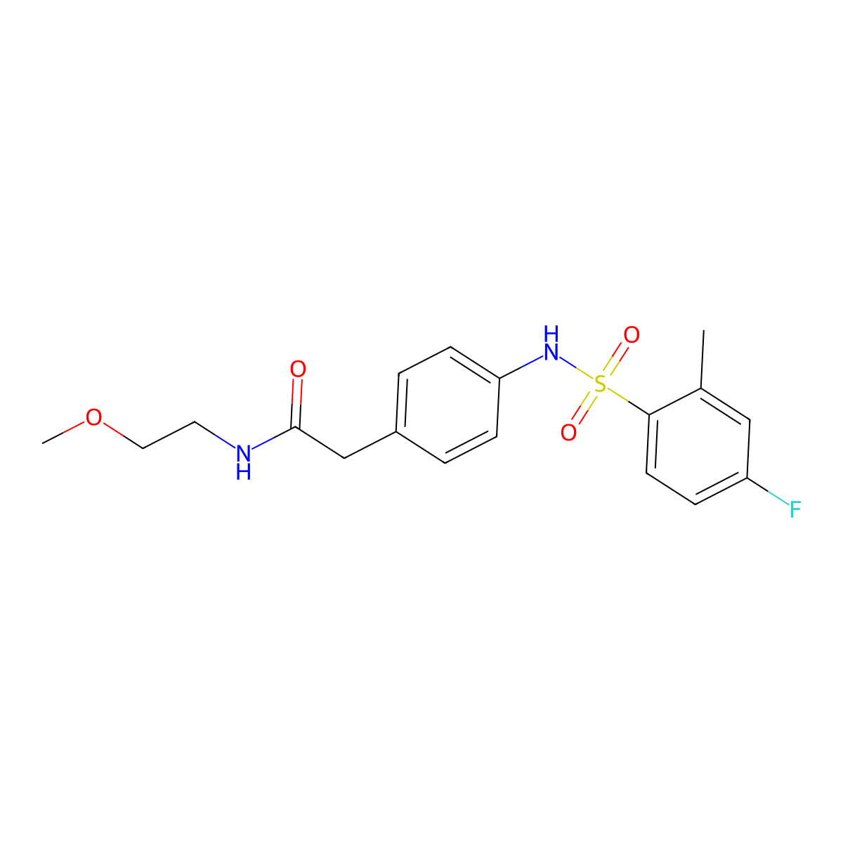 2-[4-(4-fluoro-2-methylbenzenesulfonamido)phenyl]-N-(2-methoxyethyl)acetamide molecular structure, CAS 1060295-29-5