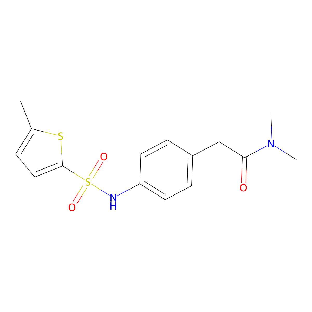 N,N-dimethyl-2-[4-(5-methylthiophene-2-sulfonamido)phenyl]acetamide molecular structure, CAS 1060304-37-1