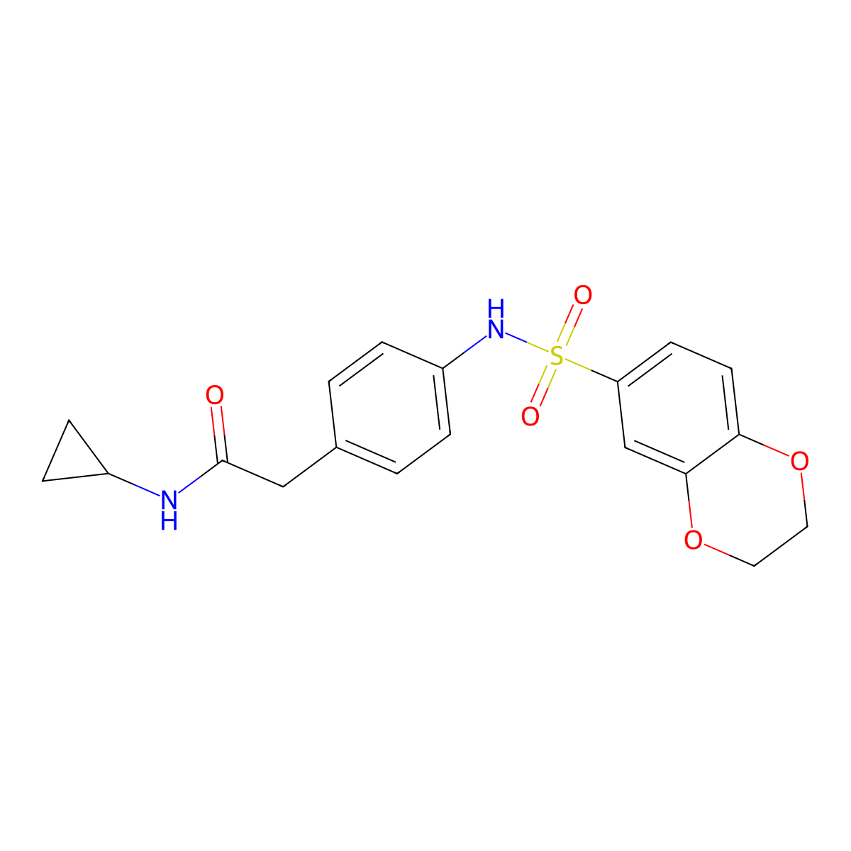 N-cyclopropyl-2-[4-(2,3-dihydro-1,4-benzodioxine-6-sulfonamido)phenyl]acetamide molecular structure, CAS 1060307-30-3