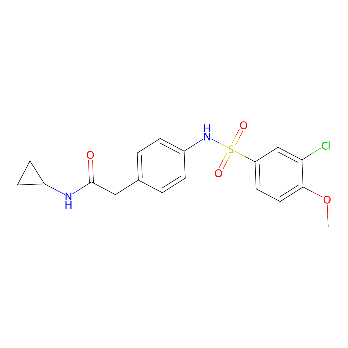 2-[4-(3-chloro-4-methoxybenzenesulfonamido)phenyl]-N-cyclopropylacetamide molecular structure, CAS 1060307-99-4