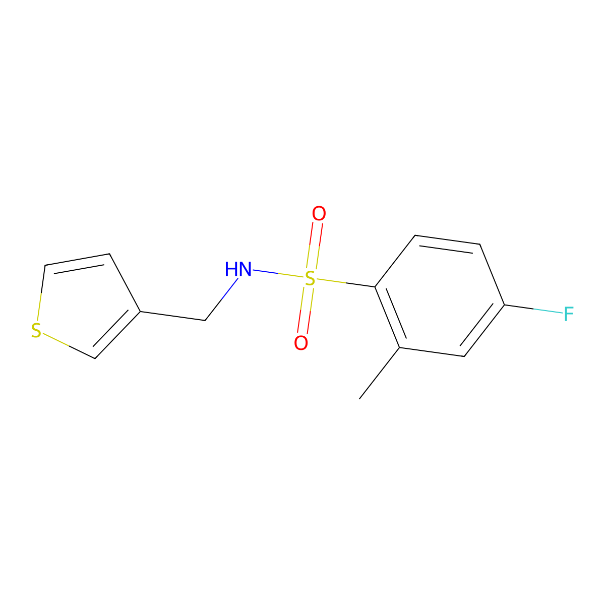 4-fluoro-2-methyl-N-(thiophen-3-ylmethyl)benzenesulfonamide molecular structure, CAS 1060310-18-0