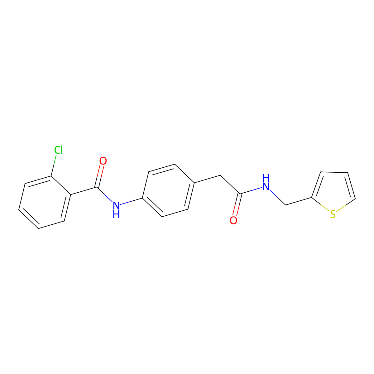 2-chloro-N-[4-({[(thiophen-2-yl)methyl]carbamoyl}methyl)phenyl]benzamide molecular structure, CAS 1060313-15-6