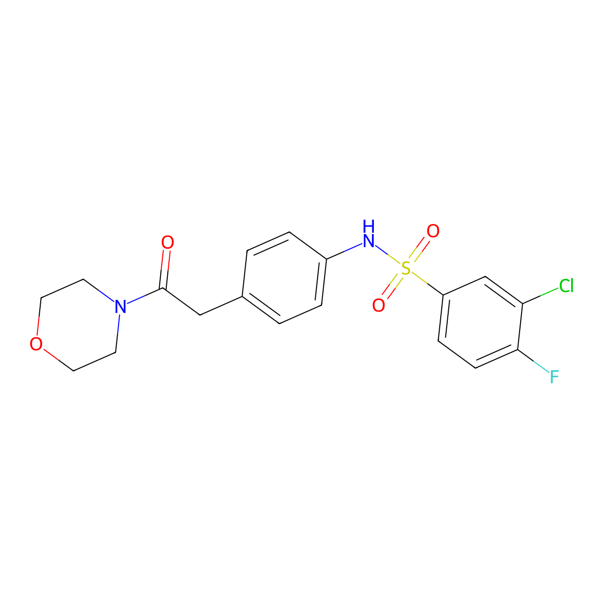 3-chloro-4-fluoro-N-{4-[2-(morpholin-4-yl)-2-oxoethyl]phenyl}benzene-1-sulfonamide molecular structure, CAS 1060322-06-6