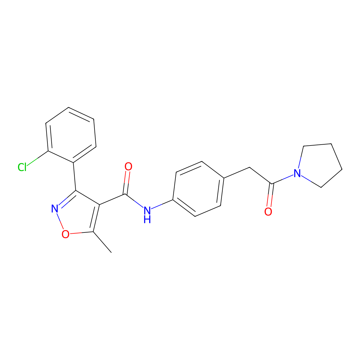3-(2-chlorophenyl)-5-methyl-N-{4-[2-oxo-2-(pyrrolidin-1-yl)ethyl]phenyl}-1,2-oxazole-4-carboxamide molecular structure, CAS 1060325-99-6
