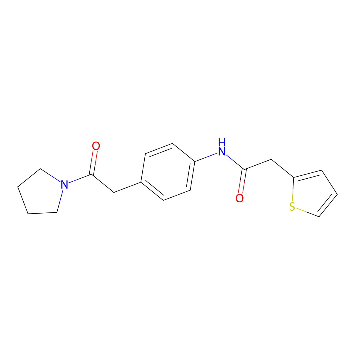 N-{4-[2-oxo-2-(pyrrolidin-1-yl)ethyl]phenyl}-2-(thiophen-2-yl)acetamide molecular structure, CAS 1060326-15-9