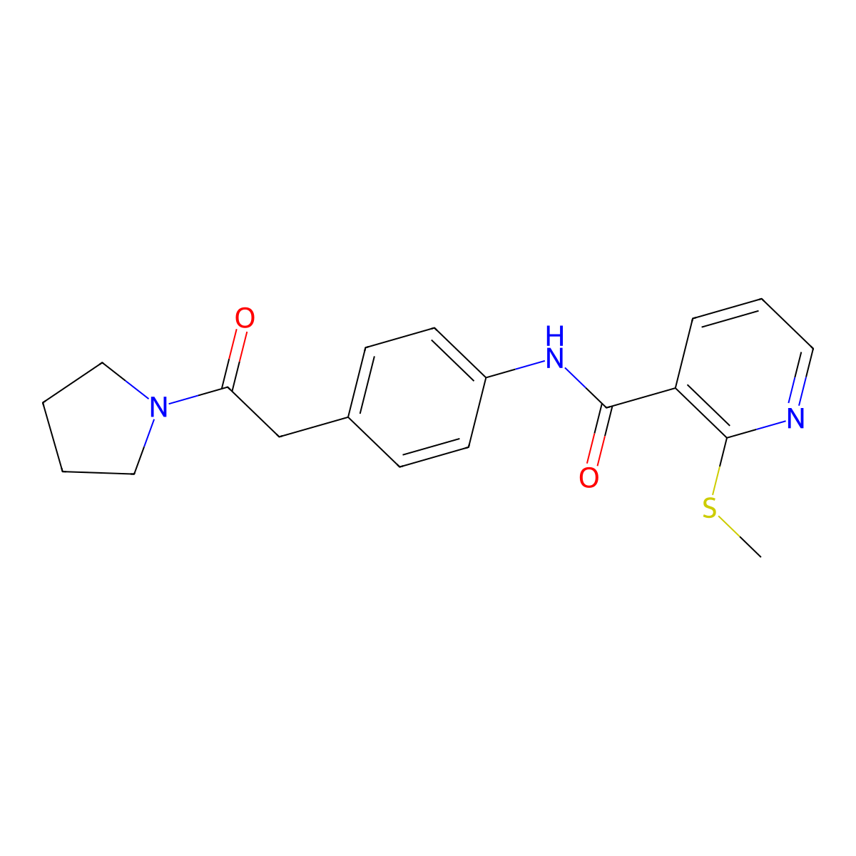 2-(methylsulfanyl)-N-{4-[2-oxo-2-(pyrrolidin-1-yl)ethyl]phenyl}pyridine-3-carboxamide molecular structure, CAS 1060326-86-4